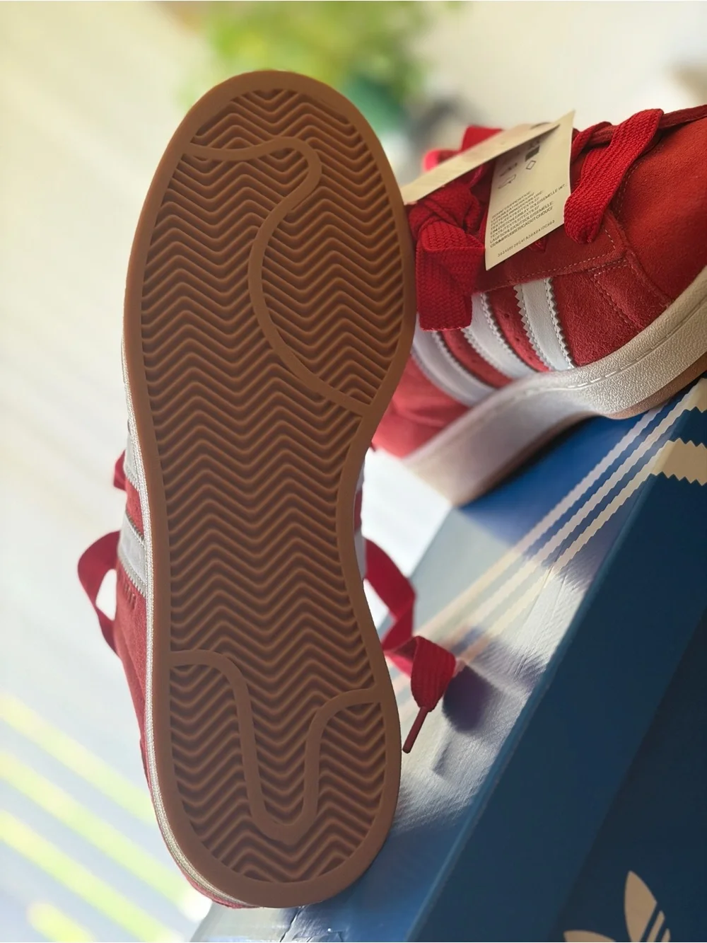 Addias Campus Men’s Red Suede Sneakers with White Stripes